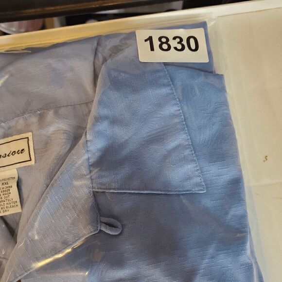 Passion Shirt Men 2XL Blue Polyester Short Sleeve Side Slit Collared Button Down - Picture 8 of 8